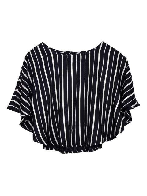 Ishin DESIGNER STUDIO Girls Navy Blue& White Striped Cape Top