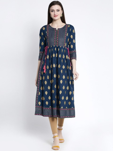 

ANAISA Women Navy Blue Printed Anarkali Kurta