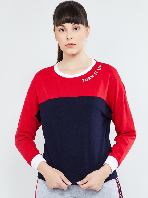

max Women Red & Navy Blue Colourblocked Sweatshirt