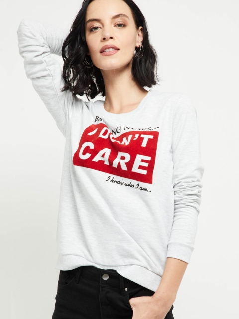 

max Women Grey Melange Printed Sweatshirt