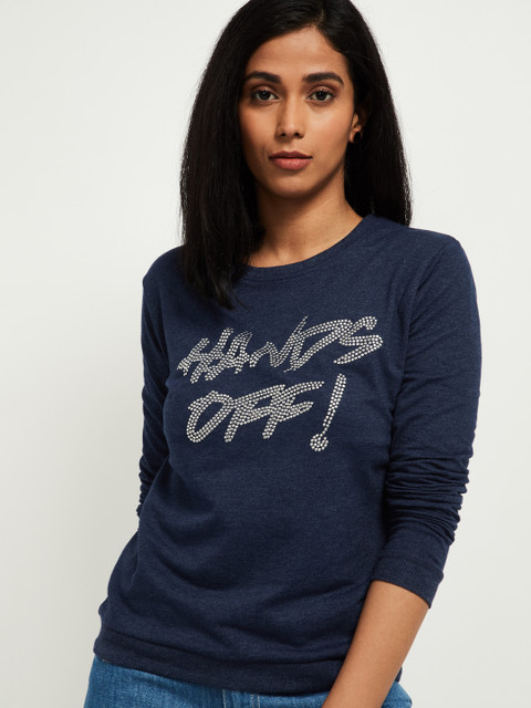 

max Women Blue Embellished Sweatshirt