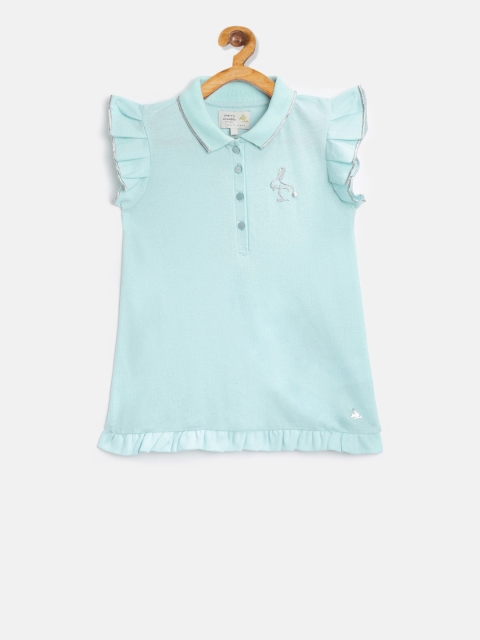 

Cherry Crumble Girls Blue Solid Polo Collar T-shirt