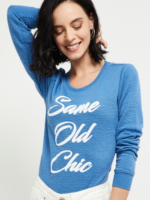 

max Women Blue Printed Sweatshirt