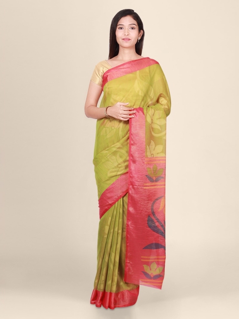 

CLAI WORLD Green & Red Brasso Woven Design Handloom Saree