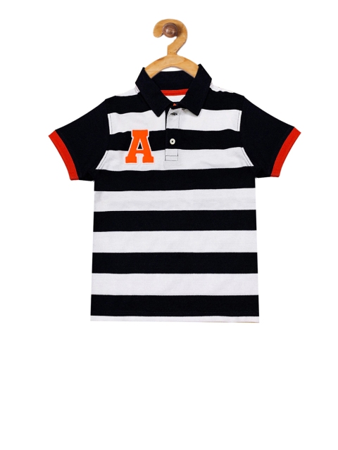 

Cherry Crumble Boys White & Black Striped Polo Collar T-shirt
