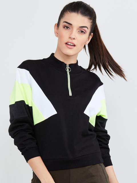 

max Women Black & White Colourblocked Sweatshirt