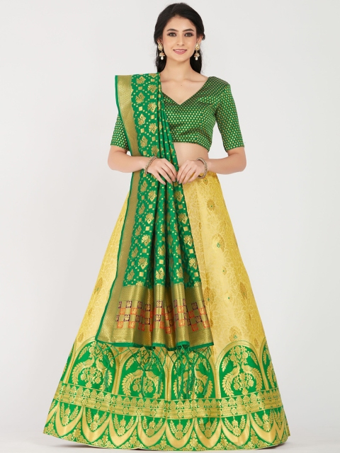 

MIMOSA Women Green & Gold-Toned Zari Woven Design Semi-Stitched Lehenga & Unstitched Choli with Dupatta