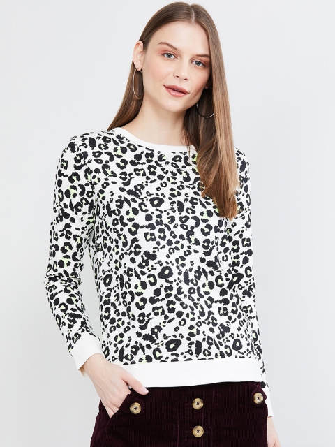 

max Women White & Black Printed Sweatshirt