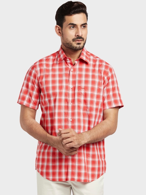 

ColorPlus Men Orange & White Tailored Fit Checked Casual Shirt