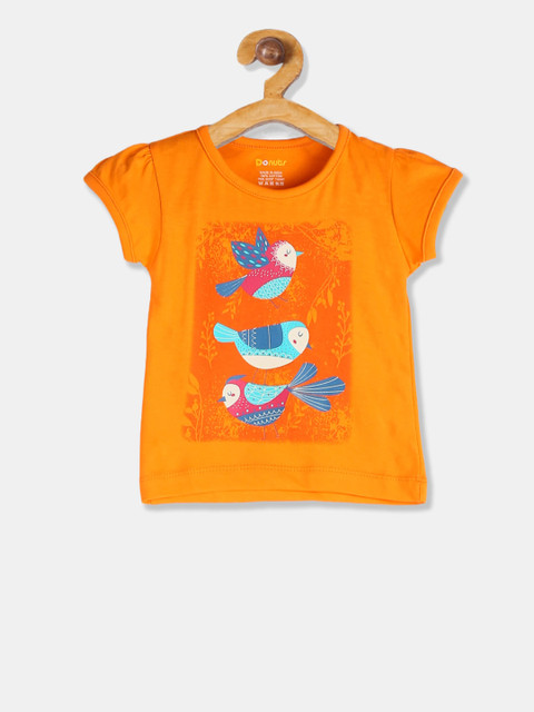 

Donuts Girls Orange Printed Pure Cotton Round Neck T-shirt