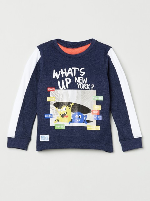 

max Boys Navy Blue Printed Round Neck T-shirt