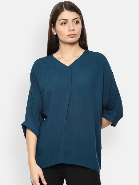 Van Heusen Woman Women Blue Solid A-Line Top