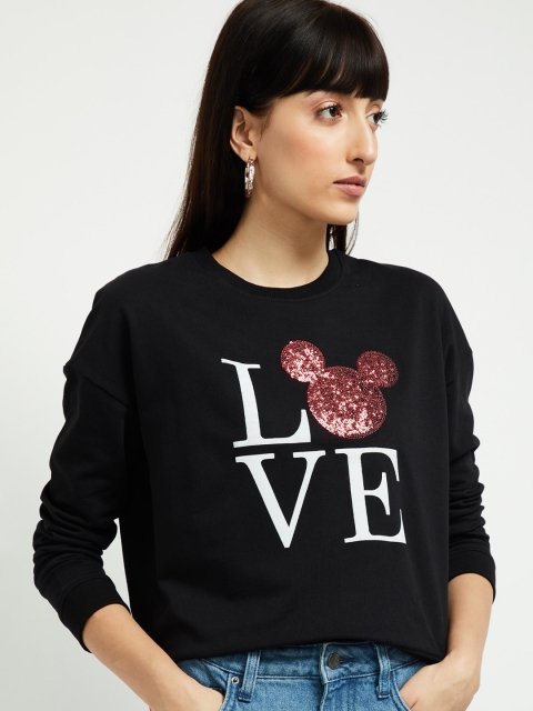 

max Women Black & Off-White Sequin Embellished Sweatshirt