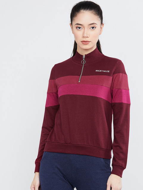 

max Women Maroon & Pink Colourblocked Sweatshirt