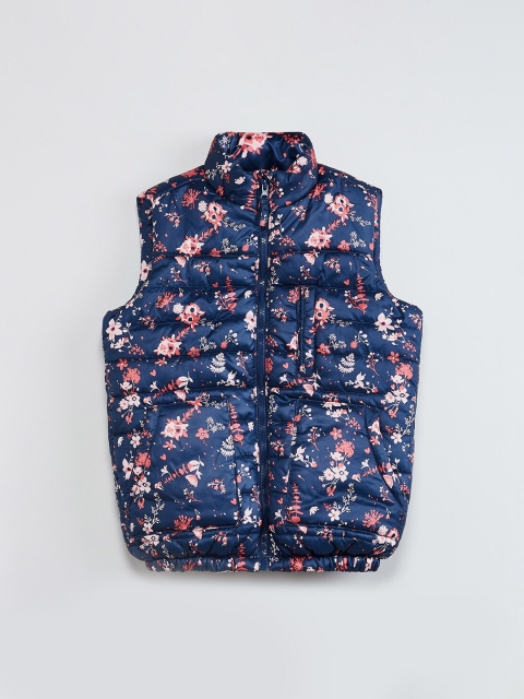 

max Girls Navy Blue Printed Puffer Jacket