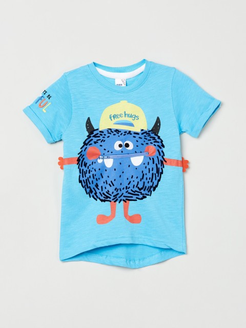 

max Boys Blue Printed Round Neck T-shirt
