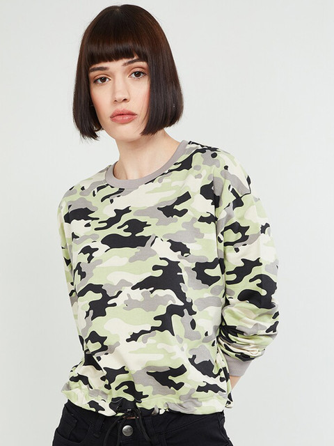 

max Women Olive Green Camo Printed Sweatshirt