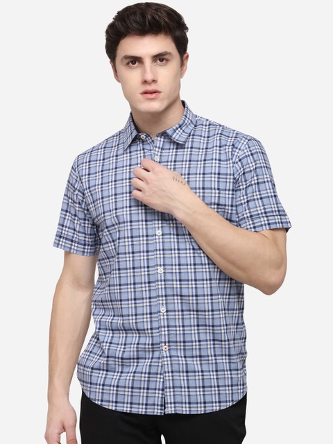 

Greenfibre Men Blue & Black Regular Fit Checked Casual Shirt