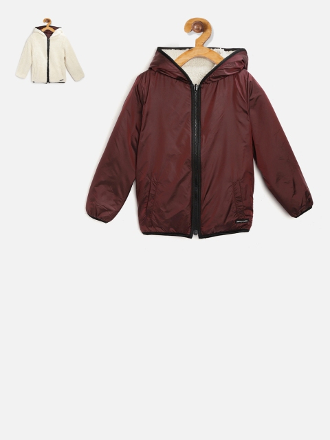 

Cherry Crumble Boys White & Brown Solid Reversible Bomber Jacket