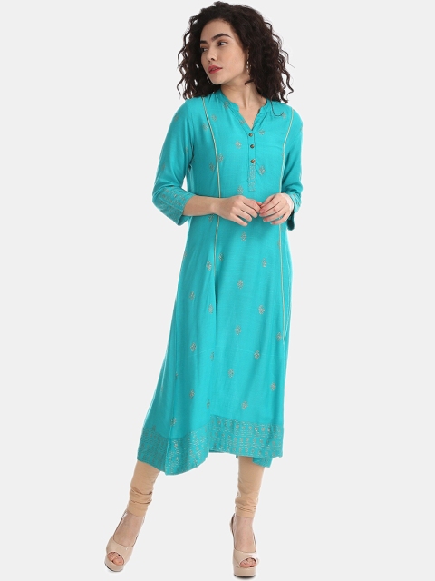 

Anahi Women Sea Green & Gold-Coloured Printed A-Line Kurta