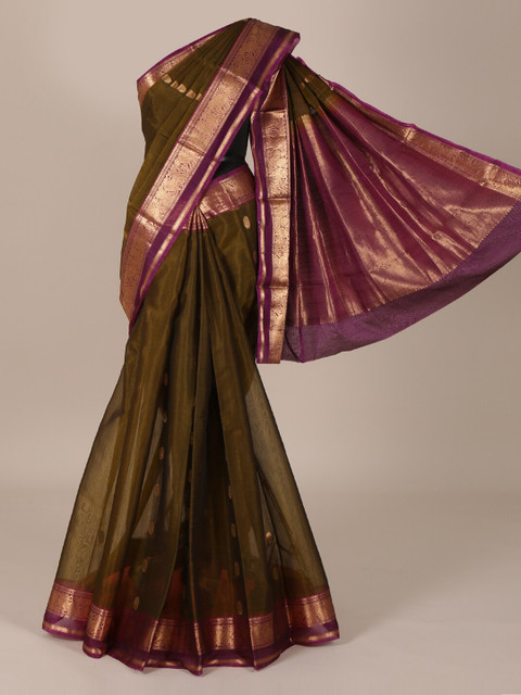 

Pothys Green & Purple Silk Cotton Solid Saree