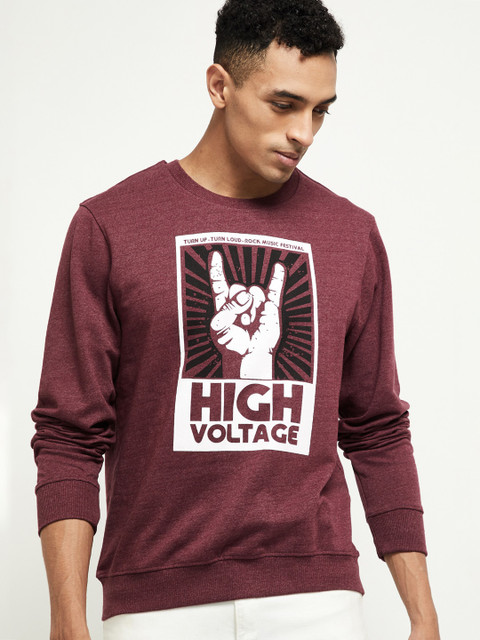 

max Men Maroon Printed Sweatshirt