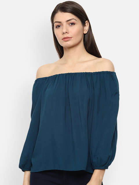 

Van Heusen Women Navy Blue Solid Bardot Top
