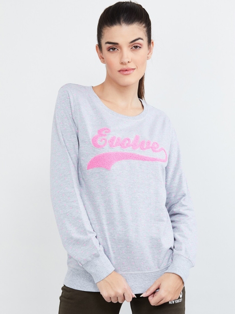 

max Women Grey Melange & Pink Printed Sweatshirt