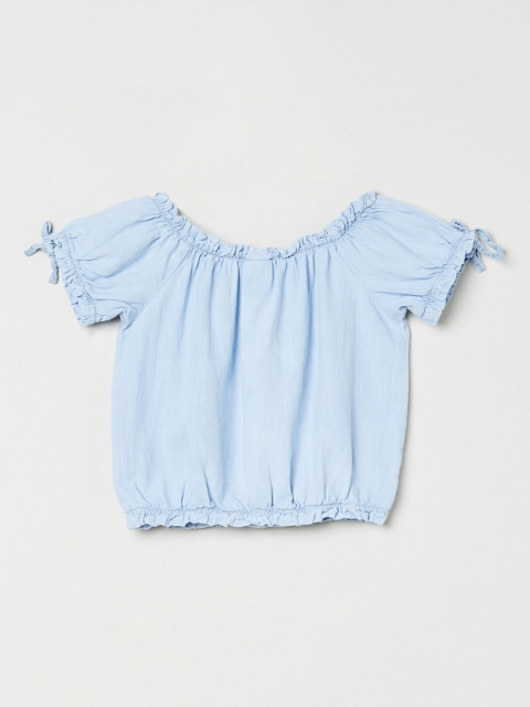 

max Girls Blue Solid Pure Cotton Top