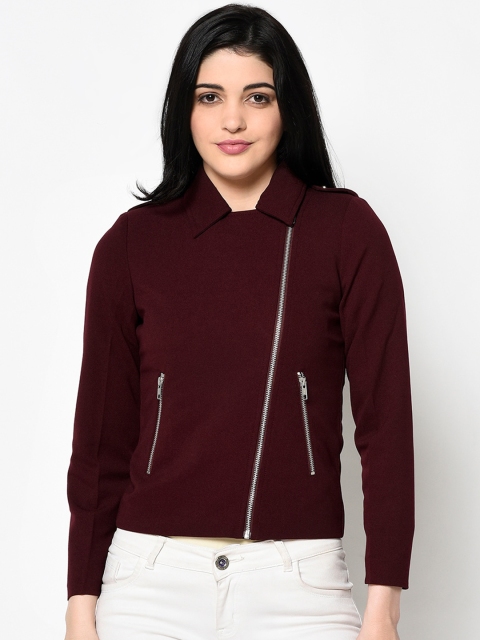 

Trufit Women Maroon Solid Lightweight Tailored Jacket