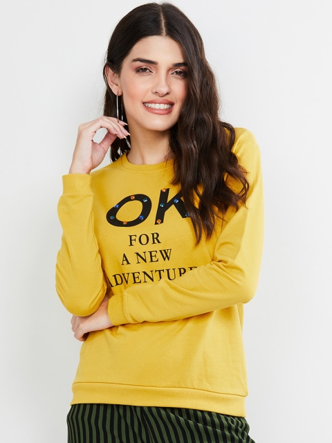 

max Women Yellow Printed Sweatshirt