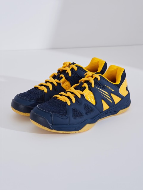 

PERFLY By Decathlon Kids Navy Blue & Yellow Patterned Badminton Shoes