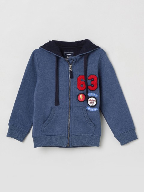 

max Boys Navy Blue Printed Hooded Sweatshirt