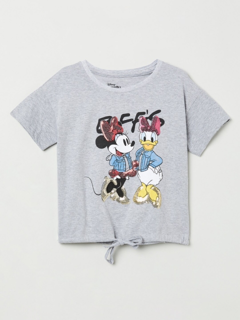 

max Girls Grey Printed Round Neck T-shirt