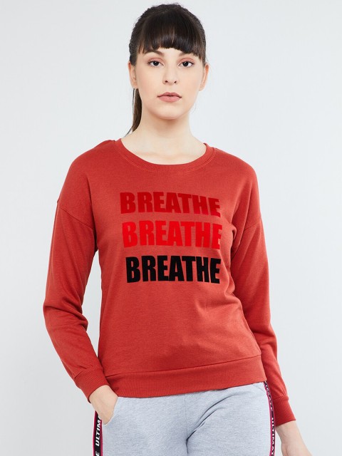 

max Women Rust Brown Printed Sweatshirt