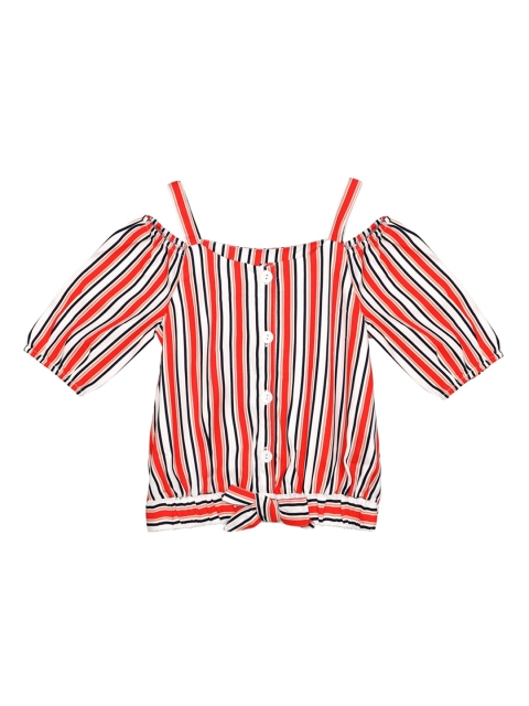 

Ishin DESIGNER STUDIO Girls White & Red Striped Shirt Style Top