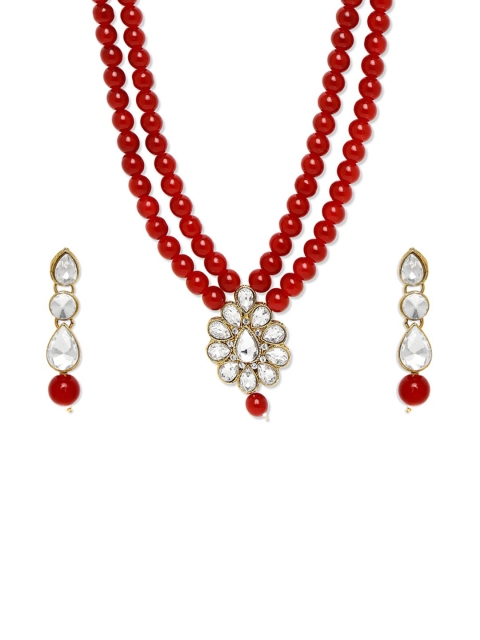 

Mahi Gold-Plated Red & White Kundan Necklace Set