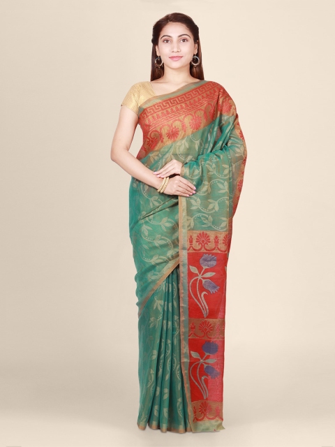 

CLAI WORLD Green & Red Brasso Handloom Printed Saree