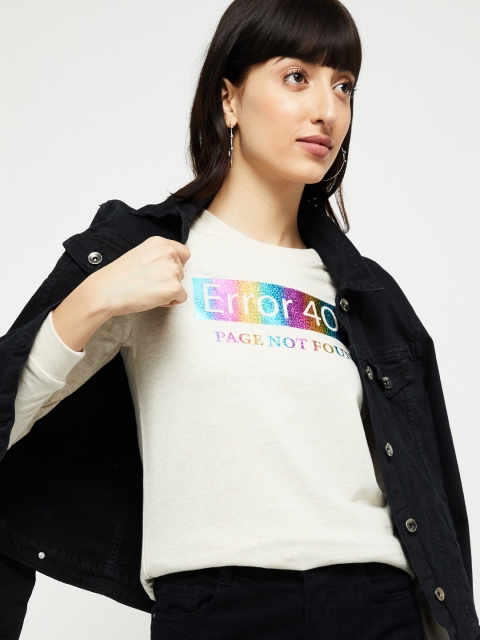 

max Women Beige Printed Sweatshirt