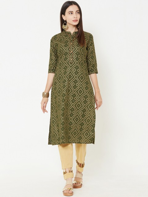 

FASHOR Women Green Printed Straight Kurta