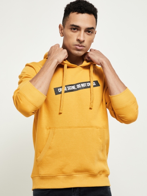 

max Men Yellow Printed Hooded Sweatshirt