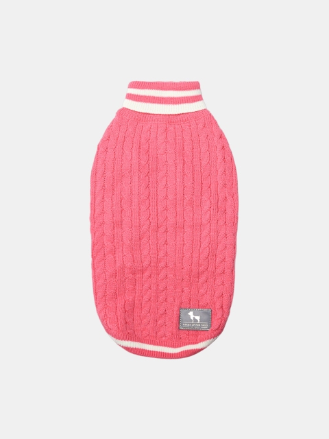 

Heads Up For Tails Pink Striped Cable Knit Dog Sweater