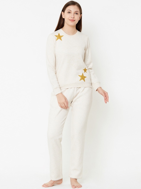 

Sweet Dreams Women White Solid Night Suit