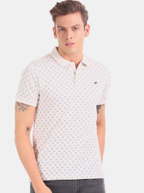 Ruggers Men Off-White Printed Polo Collar Pure Cotton T-shirt