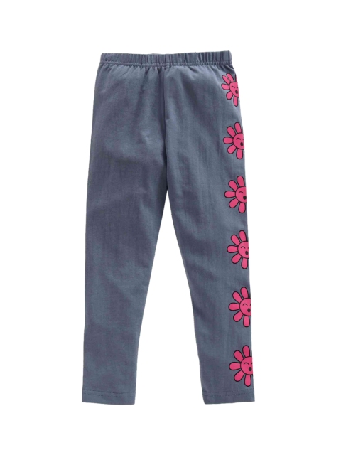 KiddoPanti Girls Grey & Pink Printed Leggings