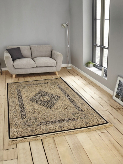 

OBSESSIONS Beige & Black Printed Anti-Skid Carpet