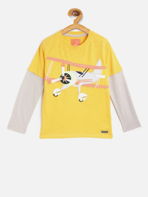 

Cherry Crumble Boys Yellow Printed Round Neck T-shirt