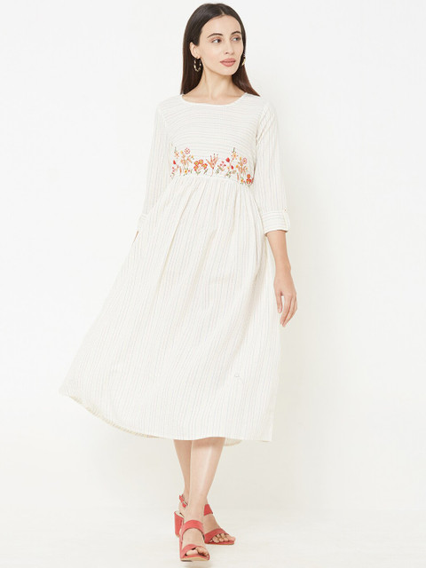 

FASHOR Women Off-White Embroidered A-Line Dress