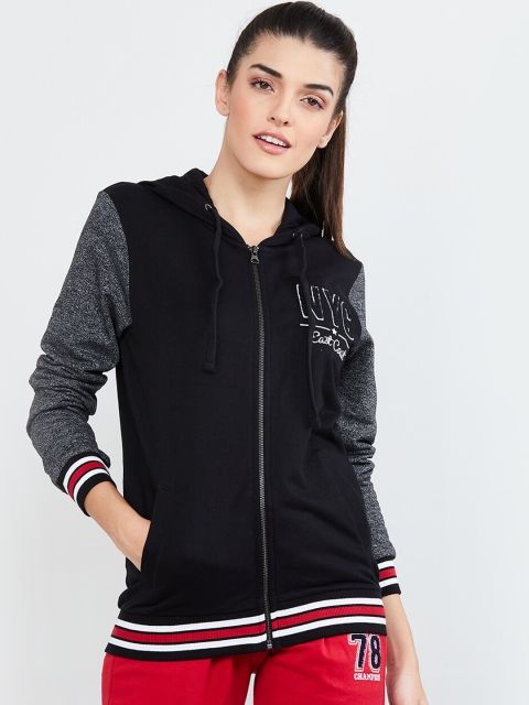 

max Women Charcoal Colourblocked Hooded Sweatshirt