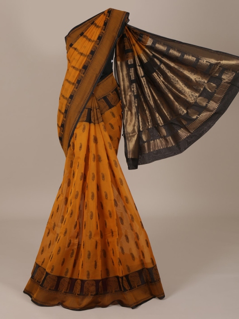 

Pothys Mustard Yellow & Black Printed Silk Cotton Saree